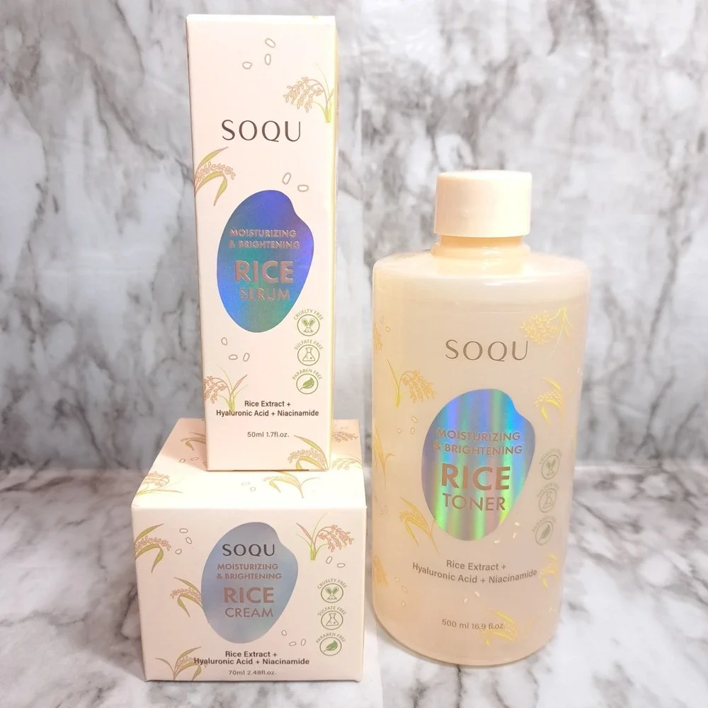 Set of 3‎ SOQU Moisturizing/Brightening RICE CREAM/SERUM /TONER